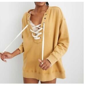 Aerie Good Vibes Pullover Lace Up Oversized Distressed Sweater Size Large